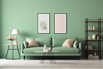 Fototapeta na wymiar interior background empty couch space stylish copy space cosy comfortable contemporary pillow. Generative AI.