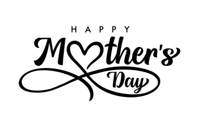 Happy Mothers Day text with love heart infinity divider. Concept for Mother's Day with lettering and black love infinity shape. Vector illustration - obrazy, fototapety, plakaty