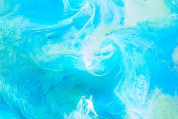 Fototapeta na wymiar Blue contrast liquid art background. Paint ink explosion, abstract clouds of smoke mock-up, watercolor underwater