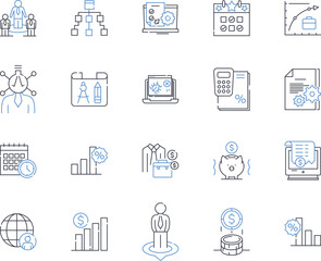 Wage earnings line icons collection. Income, Salary, Paycheck, Compensation, Earnings, Wages, Remuneration vector and linear illustration. Stipend,Retribution,Compensation package outline signs set