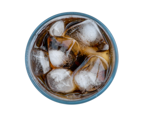 sparkling water with ice cubes isolated transparent background.