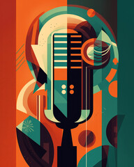 Music poster for the cover of a concert in a club, vintage microphone ai generative