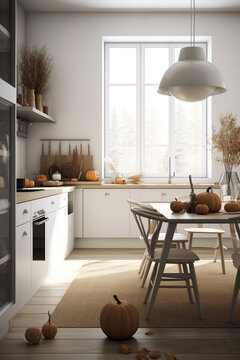 Generative ai. nordic kitchen interior design autumn apartment