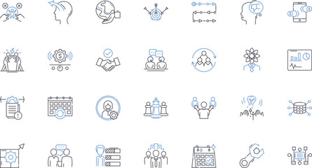 Cooperating links line icons collection. Synergy, Collaboration, Alliance, Partnership, Nerking, Integration, Cohesion vector and linear illustration. Unity,Interconnectivity,Linkage outline signs set