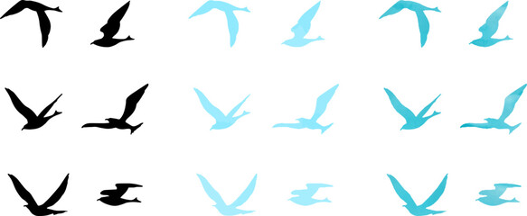 カモメのシルエットイラストセット