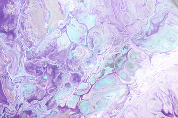 Abstract background liquid art, multi-colored marble texture, paint stains and blots, purple lilac alcohol ink