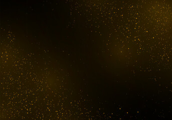 Yellow scattered dust. Golden dust light png. Magic mist glows. Bokeh lights effect. Set of glitter texture on black background. Gold stardust. Sparkles rain. Christmas glowing confetti vector.