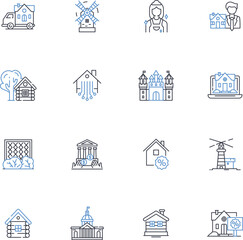 Assembly business line icons collection. Manufacturing, Production, Assembly line, Parts, Factory, Fabrication, Construction vector and linear illustration. Fitting,Equipment,Installation outline