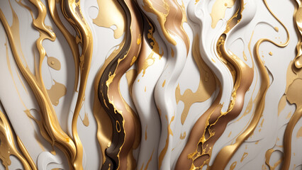 Abstract marble background in light brown and white colors with gold streaks. Ai generative illustration