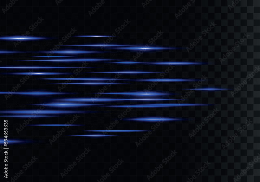 Poster glowing neon lines. glowing trail. blue horizontal highlights. speed and movement. chaotic neon rays
