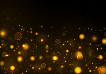 Glitter and elegant for Christmas. Dust yellow. Sparkling magical particles. Bokeh effect golden light background. Vector yellow sparkling light explosion backdrop. Shiny volume star dust golden light