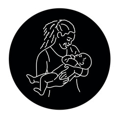 Cute african american mother with baby color line illustration