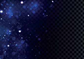 Glitter and elegant for Christmas. Abstact bokeh circles. Blue glitter stardust background. Abstract glitter defocused blinking stars and sparks. Vector illustration.