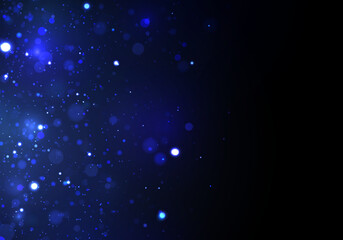 Glitter and elegant for Christmas. Abstact bokeh circles. Blue glitter stardust background. Abstract glitter defocused blinking stars and sparks. Vector illustration.