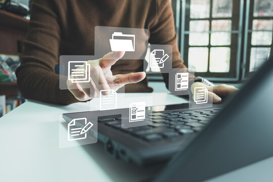 Document Management System DMS, Online document database management, Organization document Organized, automated processes to manage files, ERP enterprise efficient, business technology.