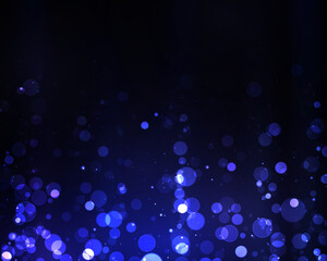 Colorful blue bokeh effect. Glitter and elegant for Christmas. Abstract glitter defocused blinking stars and sparks. Blurred bokeh light on dark background.