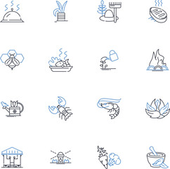 Food security line icons collection. Access, Affordability, Availability, Distribution, Famine, Genetically-modified, Globalization vector and linear illustration. Green revolution,Hunger,Indigenous