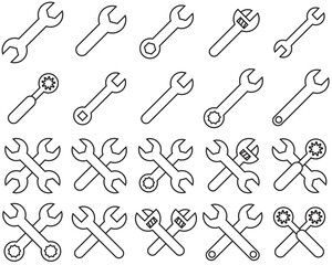 Wrench line set icons, repair logo vector