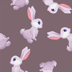 Seamless Pattern with Bunnies for Kids. Vector Cute Illustration in Flat Cartoon Style.