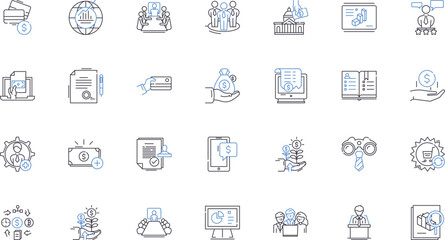 Trust company line icons collection. Security, Fiduciary, Assets, Estate, Investments, Integrity, Protection vector and linear illustration. Reliability,Confidentiality,Compliance outline signs set