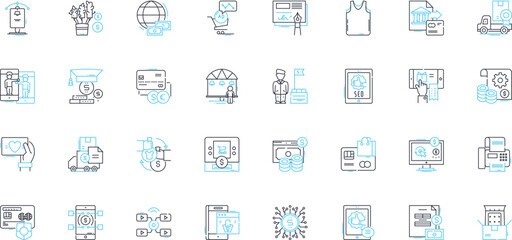 Payment process linear icons set. Transaction, Invoice, Payment, Withdrawal, Deposit, Authorization, Verification line vector and concept signs. Remittance,Settlement,Gateway outline illustrations