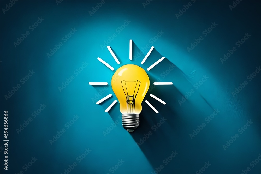 Poster idea light bulb empty blue color background