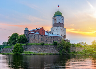 Fototapeta na wymiar Medieval Vyborg Castle at sunset, Russia