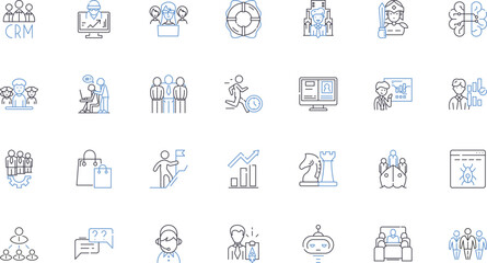 Occupational movement line icons collection. Flexibility, Ergonomics, Mobility, Safety, Diversity, Progression, Agility vector and linear illustration. Adaptability,Movement,Activity outline signs set