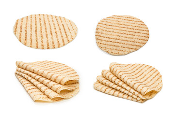 Grilled pitta bread isolated on white background.