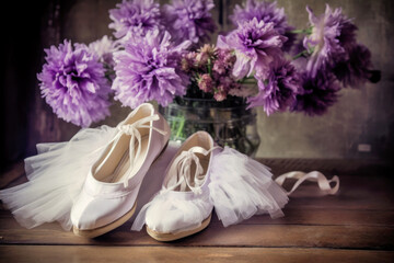 Flat shoes and purple flowers, Generative AI