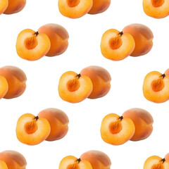 Ripe whole, half peach seamless pattern on transparent background. Fresh peach repeating on transparent background. Generative AI