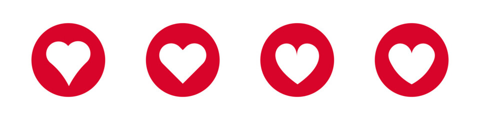 Four red hearts for design in circle. Different hearts. Love vector illustration.