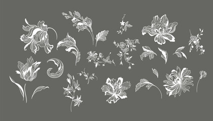 lace flower set, bouquet, vector illustration - obrazy, fototapety, plakaty