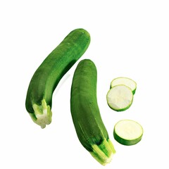 A green zucchini on a white surface, 3d rendering