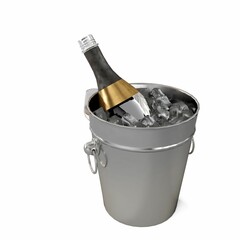 A bucket full of ice with a bottle of champagne, 3d rendering