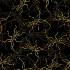 Black and Golden bohemian pattern of beetles. Golden pattern with beetles. Vector illustration