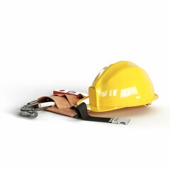 construction safety gear laying on a white surface, 3d rendering