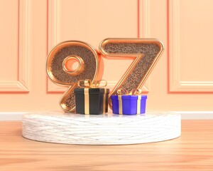 Luxurious birthday banner number 97 gold designs with golden accents and gift motifs