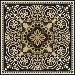 Fototapeta na wymiar Vector gold and black square byzantine ornament. Tiles of ancient Greece and the Eastern Roman Empire. Decoration of the Russian Orthodox Church..