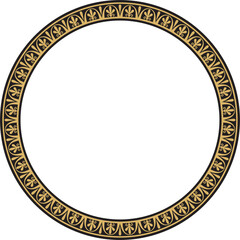 Vector round gold and black Greek frame. Classic meander ornament. Border Ancient Greece, Roman Empire..