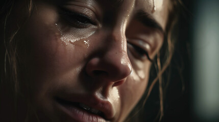Close up portrait of beautiful woman's eyes crying, emotional, Generative AI