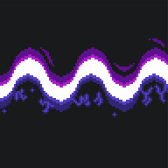 Pink and Blue Edged Swirling Laser Ribbon on Black Background, Pixelated Experimental Style Artwork