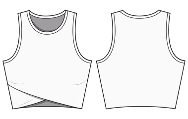 Sleeveless Overlap Crop Tank Top Front and Back View. Fashion Illustration, Vector, CAD, Technical Drawing, Flat Drawing, Template, Mockup.	