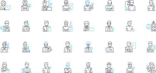 Vocation linear icons set. Calling, Mission, Purpose, Career, Passion, Talent, Aspiration line vector and concept signs. Fate,Destiny,Service outline illustrations