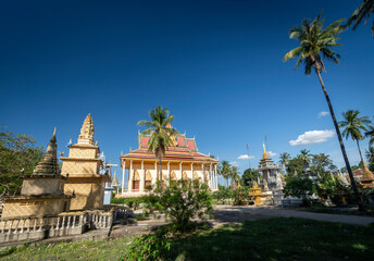 buddhist temple pagoda exterior in Chhlong near Kratie in cambodia