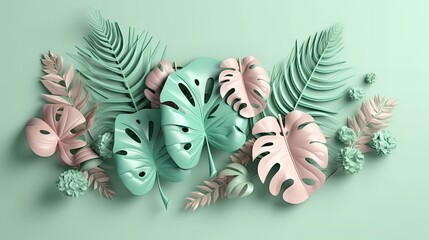 Abstract tropical leaves background. Modern boho floral illustration. Elegant nature design. Generative AI