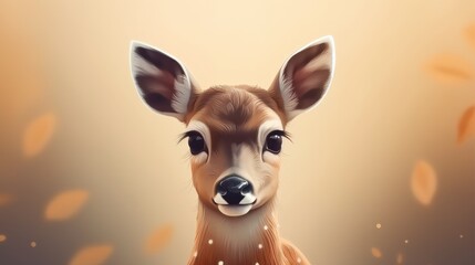 Cartoon little deer. Cute baby fawn illustration. Animal with soft fur. Generative AI