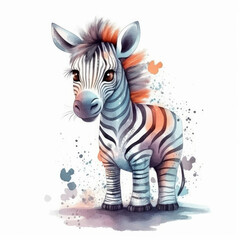 Fototapeta na wymiar Cute watercolor baby zebra. Illustration AI Generative