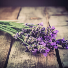 Fototapeta premium Lavender on wooden board retro style generative ai