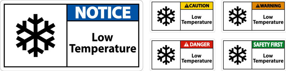Caution Low temperature symbol and text safety sign.